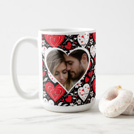 Foto "Rotes, Schwarzes und Weiß Herz und Blume" Kaffeetasse