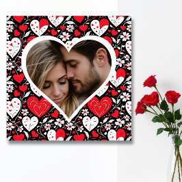 Foto "Rotes, Schwarzes und Weiß Herz und Blume" Poster