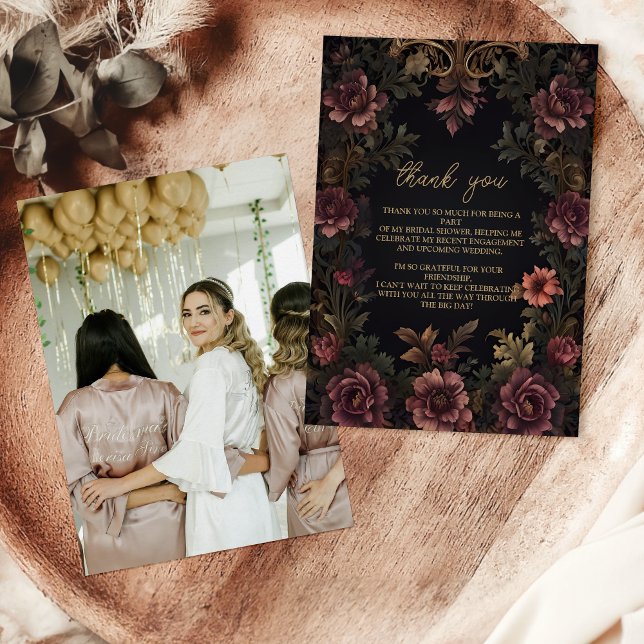 Foto Royal Viktorianisch Floral Gothic Bridal Dankeskarte (Von Creator hochgeladen)