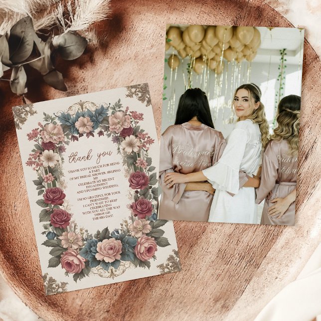 Foto Royal Viktorianisch Whimsical Floral Bridal S Dankeskarte (Von Creator hochgeladen)