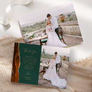 Foto Rust Agate Green Gold Script Hochzeit Dankeskarte