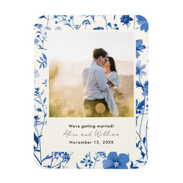 Foto Rustic Blue Wildblume Save the Date Magnet (Vertikal)