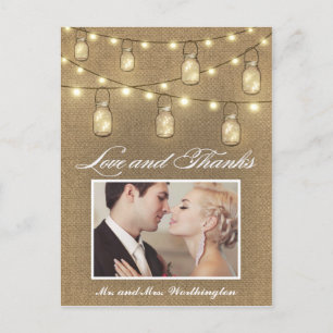 Foto Rustic Burlap Mason Jar Danke Postkarten