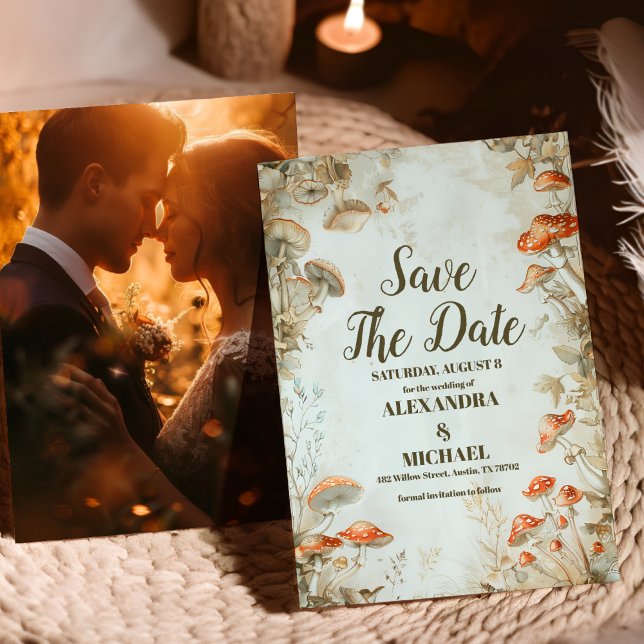 Foto Rustic Elegant Woodland Pilz Hochzeit Save The Date (Von Creator hochgeladen)