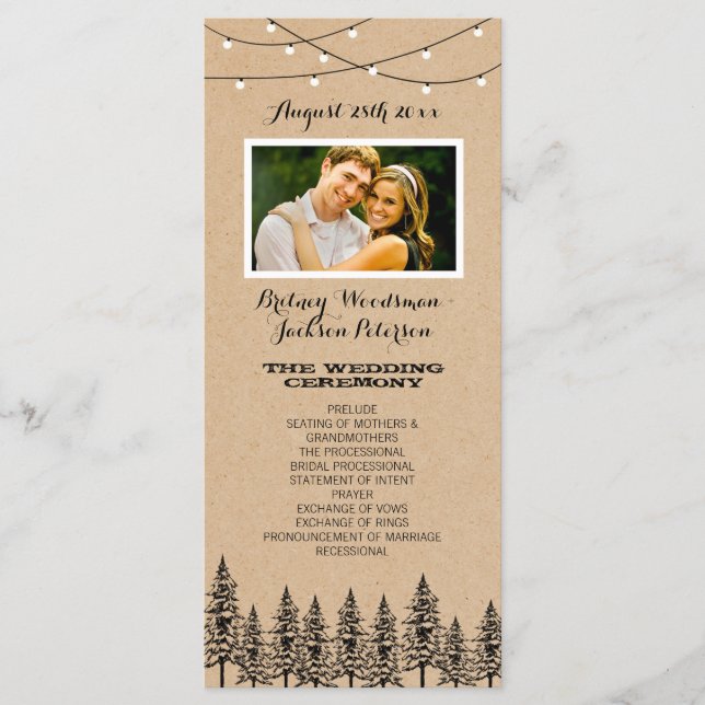 Foto Rustic Evergreen Pine Tree Hochzeitsprogramme Programm (Vorderseite)