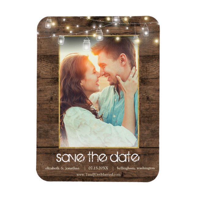 Foto Rustic Mason Jar String Lights Save the Date Magnet (Vertikal)