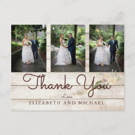 Foto Rustic Wood Floral Wedding Modern Vielen Dank Postkarte