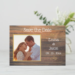 Foto Rustic Wood Grain Typografie Save The Date