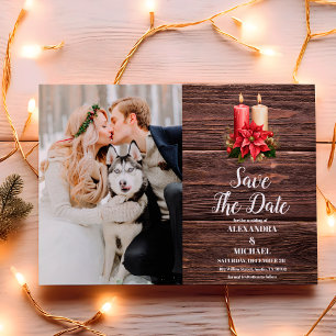 Foto Rustic Wood Poinsettia Weihnachtsfeier Save The Date