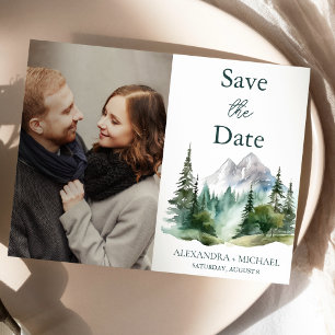 Foto Rustikaler Bergwald Evergreen Tree Weddin Save The Date