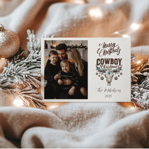 Foto Rustikaler Cowboy-Weihnachten Feiertagskarte