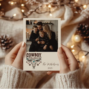 Foto Rustikaler Cowboy-Weihnachten Feiertagskarte