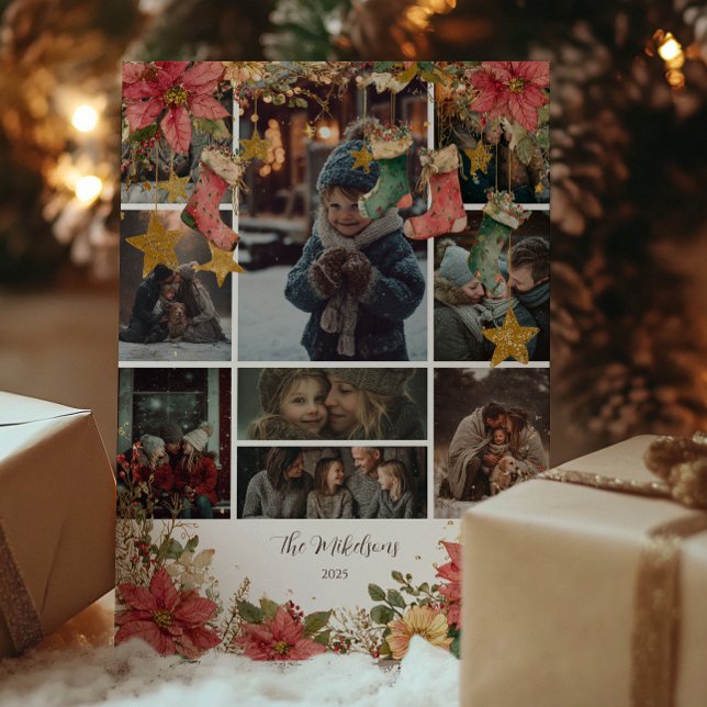 Foto Rustische Strumpf und Poinsettias Weihnachten (Von Creator hochgeladen)