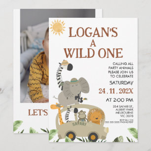 Foto Safari Bus Boys Wild einen Geburtstag Einladung
