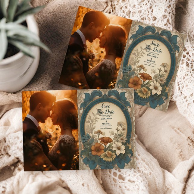 Foto Sage Green Art Nouveau Alphonse Mucha Weddin Save The Date (Von Creator hochgeladen)