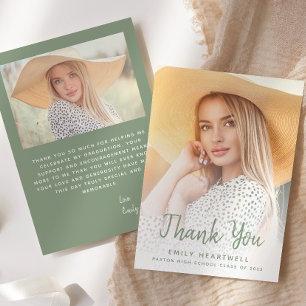 Foto Sage Green Script Abschluss Danke Karte