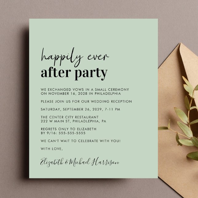 Foto Sage Hochzeit Einladung (A chic budget-friendly Happily Ever After Party invitation for your wedding celebration)