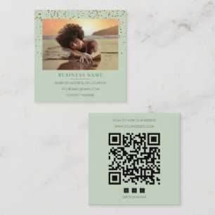 Foto Salbeigrün Gold Glitter QR-Code Social Media Quadratische Visitenkarte