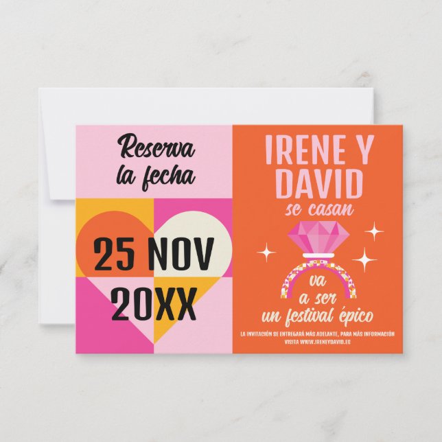 Foto Save the Date Anillo Festival Naranja y Rosa (Vorderseite)