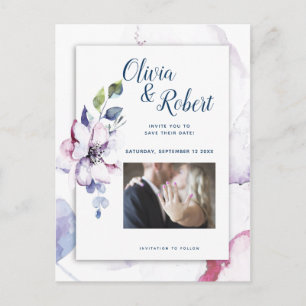 Foto Save the Date Aquarellblüten Postkarte