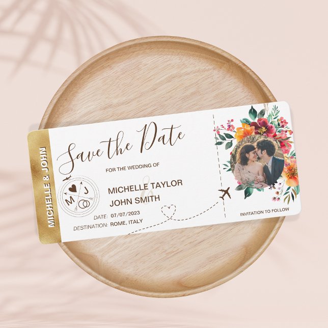 Foto Save the Date Boarding Pass Weltkarte Einladung (Von Creator hochgeladen)