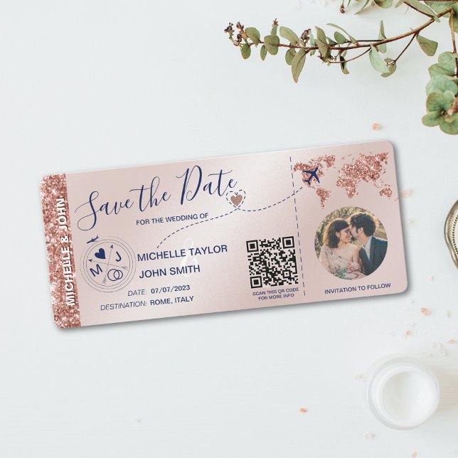Foto Save the Date Boarding Weltkarte QR Einladung (Von Creator hochgeladen)