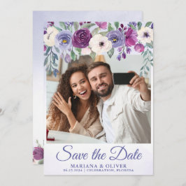 Foto Save the Date Card Periwinkle Fuchsia Floral Einladung