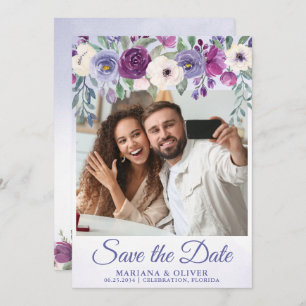 Foto Save the Date Card Periwinkle Fuchsia Floral Einladung