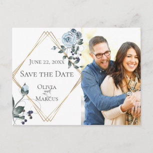 Foto Save the Date Dusty Blue Watercolor Floral Postkarte