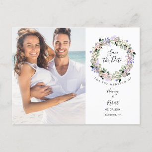 Foto Save-the-Date Elegant Chic Florale Girlande Postkarte