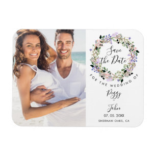 Foto Save the Date Elegante Blumen-Girlande Magnet