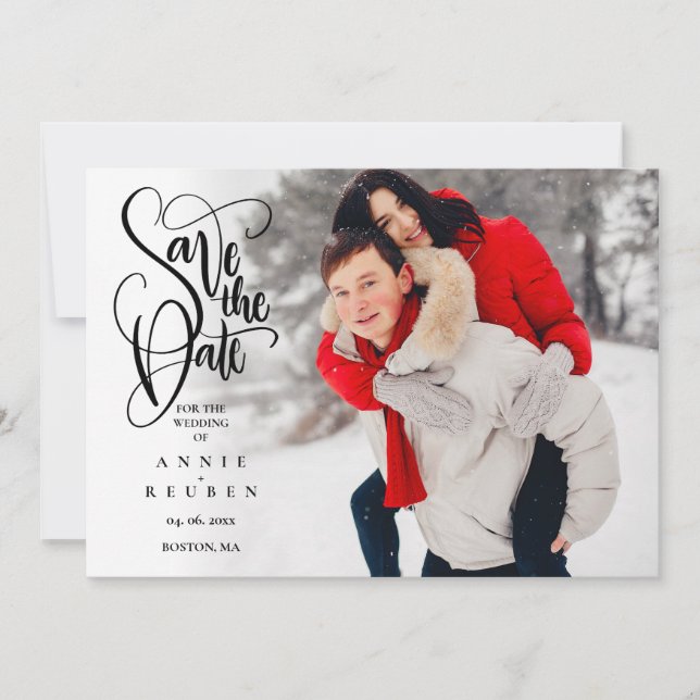 Foto Save the Date Elegante Script Moderne (Vorderseite)
