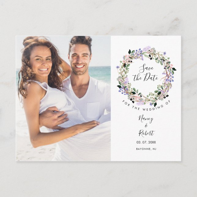 Foto Save the Date Elegantes Chic Blumengarten Postkarte (Vorderseite)