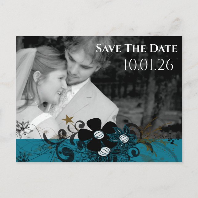 Foto Save the Date Foto Aquamarin blau Ankündigungspostkarte (Vorderseite)
