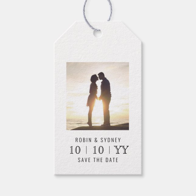 Foto | SAVE THE DATE | Geschenktafel Weiß Geschenkanhänger (Vorderseite)