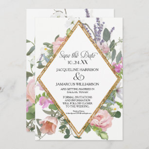 Foto Save the Date Gold Glitzer Romantische Flora Einladung