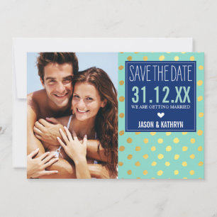 FOTO SAVE THE DATE Goldfolie Tupfen navy mint Einladung