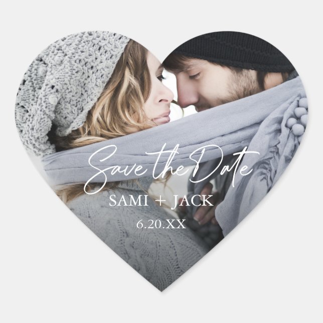 Foto Save the Date Herz=Gestaltete Umschlag Aufkle Herz-Aufkleber (Vorderseite)