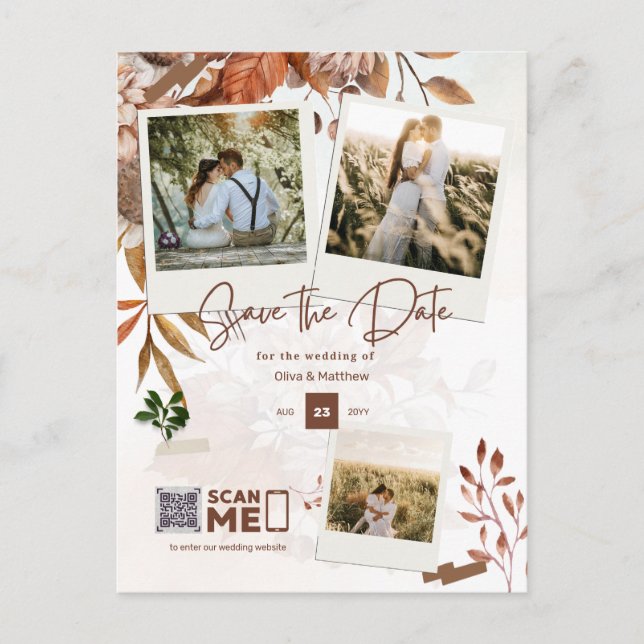 FOTO Save the Date, Hochzeit im Herbst QR-CODE für Postkarte (Vorderseite)