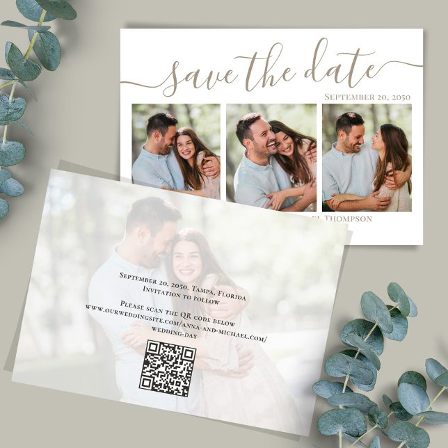 Foto Save the Date Hochzeit Simple (Wedding save-the-date photo card with a scannable QR code. )