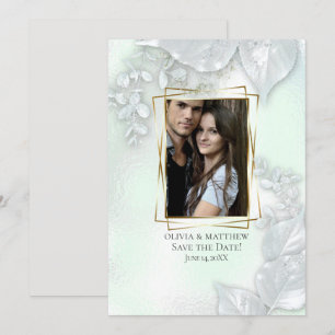 FOTO SAVE THE DATE Honeydew Shimmery Blätter Einladung