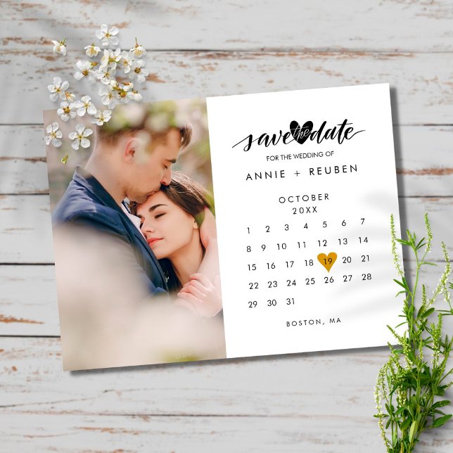 Foto Save the Date Kalender Gold Liebe Herz Postkarte (Von Creator hochgeladen)