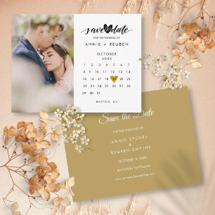 Foto Save the Date Kalender Hochzeit Gold Herz Postkarte