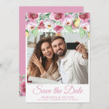 Foto Save the Date Karte Rosa Blume