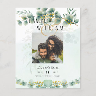 Foto Save-the-Date Karten Eukalyptus Gold Modern