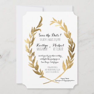 Foto Save the Date Laurel Wreath Olive Gold Leaf