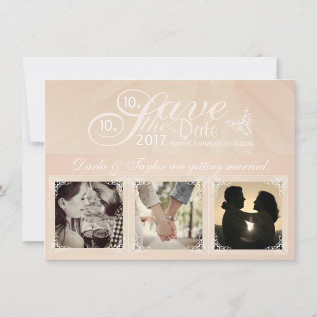 Foto Save the Date mit Monogramm bluten Einladung (Rückseite)