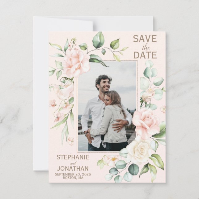 Foto Save the Date mit Rosa Rose (Vorderseite)
