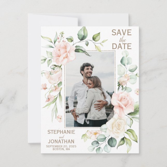 Foto Save the Date mit Rosa Rose (Vorderseite)
