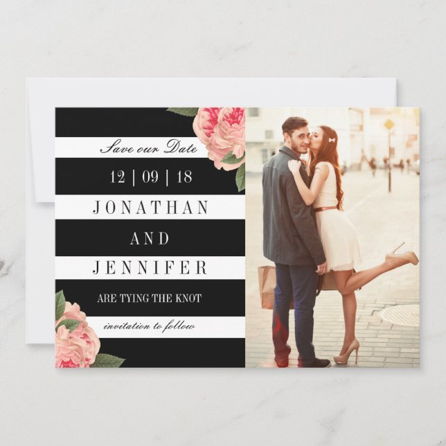 Foto Save the Date mit schwarzen und weißen Streif (Vorderseite)